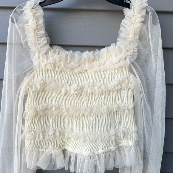 Mele E Pere Boho Ruffle Crop Top Sheer Long Sleeve Women’s Size S Cream - Picture 2 of 11